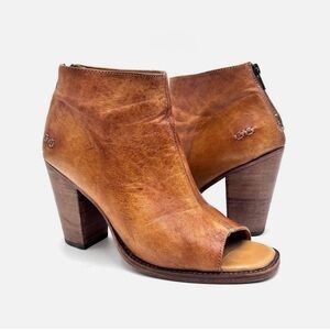 BED|STU Tan Leather Peep-Toe Heeled Boots